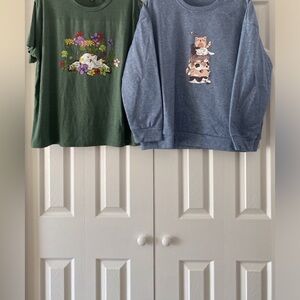 Blue Cat Sweatshirt & Green Cat T shirt